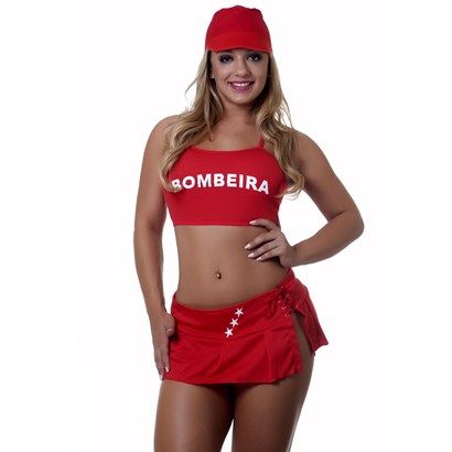 Kit Fantasia Bombeira Saia Sensual Love